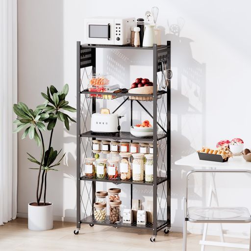 ANDWINTスチールラック 2025新型 棚ラック71幅x 33.5奥行x 155高さ5段スチールバスケットと有孔ボード付き多機能完成品棚板耐荷15 KGキッチン書斎リビングに対応レンジラック省スペース ブラ…