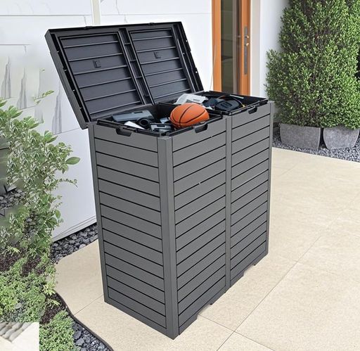 ブラック OSJゴミ箱屋外230 L屋外収納庫物置大容量樹脂頑丈大型安定簡単組立ゴミ荒らし防止カラスよけ大型野良猫よけふた付きステーションボックスゴミ収納保管庫箱倉庫DIYカラス対策