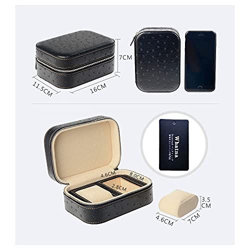 Whatna オーストリッチ 型押し 本革 時計ケース 2本 腕時計 収納ボックス インタリア用 厚手 レザー 本皮 防水 耐衝撃 収納ケース時計携帯 旅行 出張 持運び 黒 青 ブラウン 青-1130-26 d 7 46642