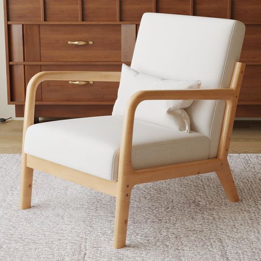 YASICAアームチェア1人掛けソファーリネン無垢材背もたれコーナーソファー人体工学設計ローソファ木製フレーム-綿麻素材高反発クッション高密度スポンジ寛大背もたれ座り心地が良いシ…