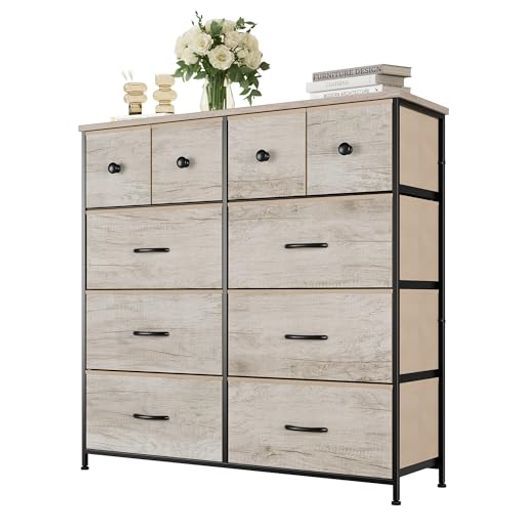 Nicehillタンス収納チェストリビング収納衣類収納大容量4段10杯洋服タンス転倒防止安定感布製引き出したんす100*29.8*98 cm ライトウッドグレイン