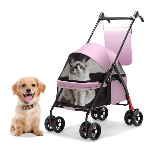 GHDOVPペットカート小型犬中型犬猫キャリーカート4輪カート軽量前輪360°回転後輪ブレーキ付き飛び出し防止組み立て簡単折りたたみペットバギー老犬介護用多頭用収納バッグ付き通気コン…