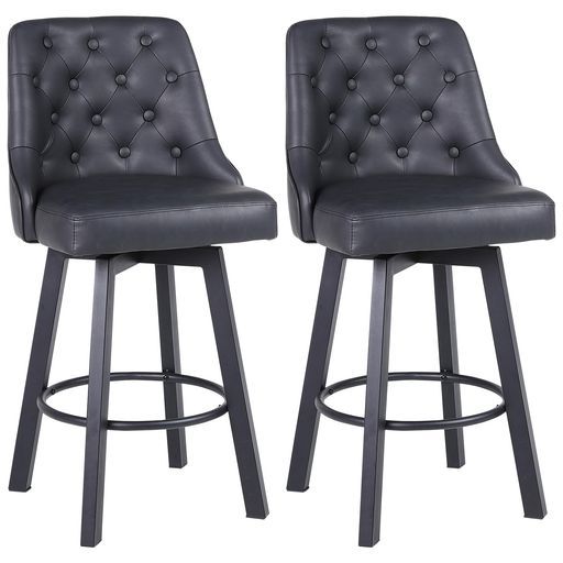 Youhauchairカウンターチェア2脚セット座面高66.5 CM 360°回転式バー椅子フットレスト付き撥水PUレザーメンテナンス簡単耐荷重150 KGキッチン島リビングチェア業務用家庭用職人技ブラック