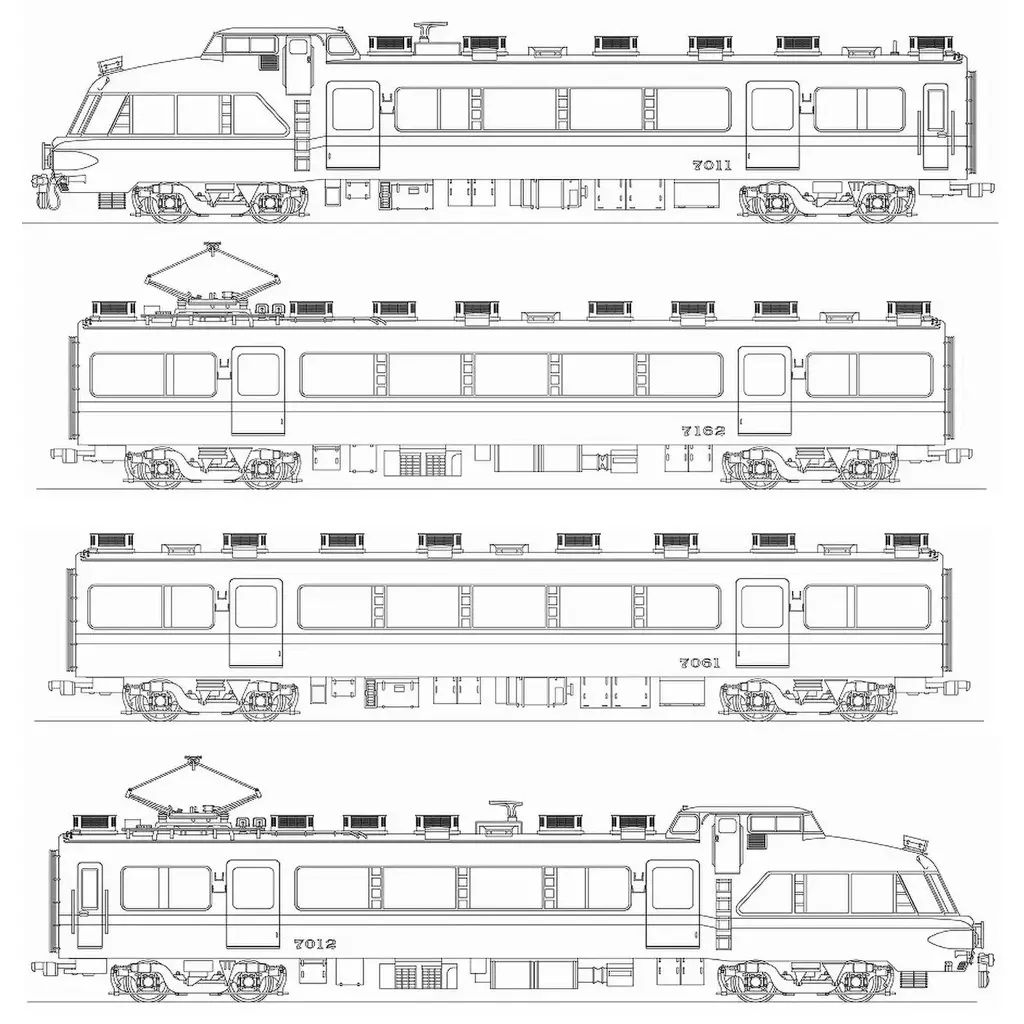鉄道模型 HOゲージ 1|80 名鉄7000系 2次車 特別整備後 7011編成 A 特急改造白帯 4両編成セット 1-700-143