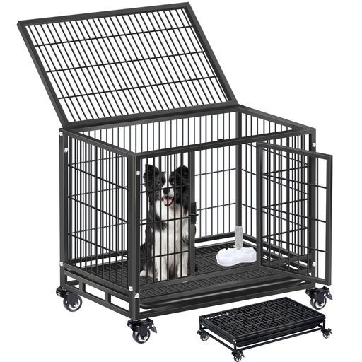 Areden犬のケージ犬サークルペットサークル屋根付きペットケージサイズ 78 x 51 67 Cm 折りたたみ キャスター付き引き出し式トレー組立簡単掃除簡単犬用小型犬中型犬大型犬脱出防止室内外…