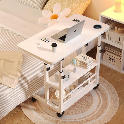 BURAYIENTAサイドテーブル昇降式サイドテーブル移動式デスク寝台脇の机介護用ベッドデスクノートパソコン用仕事用ベッドサイド机高さ調節組立簡単おしゃれ日本語説明書付き