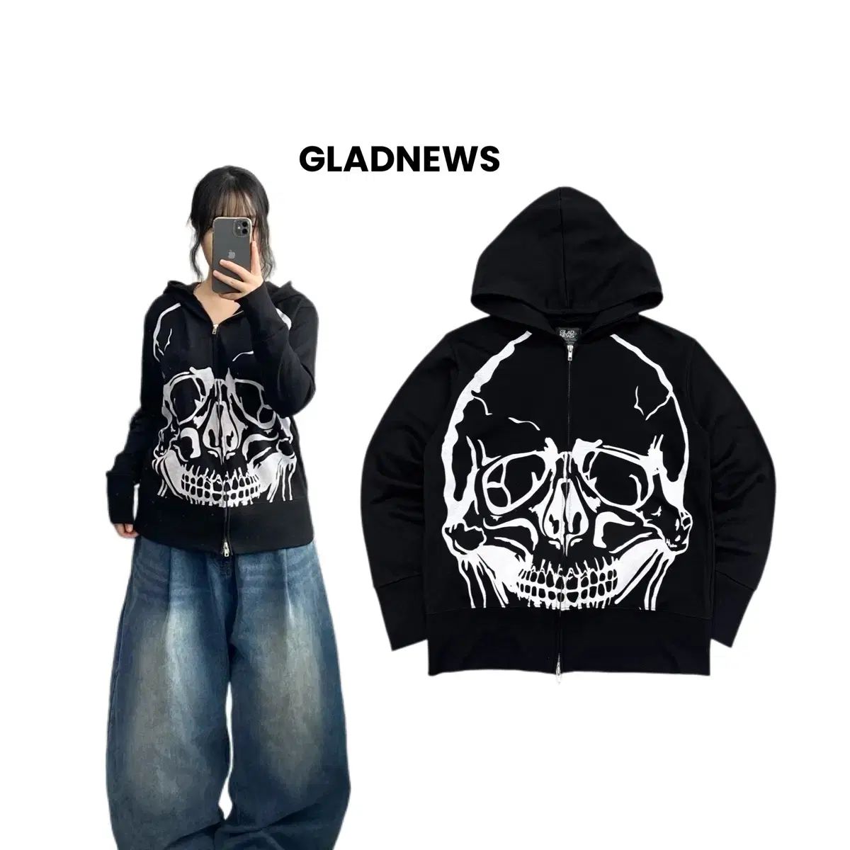 トップス GLAD NEWS Skull Fur Zip Hoodie GLAD NEWS グレイドニュース ジャパン ロック パンク スカル ドクロ