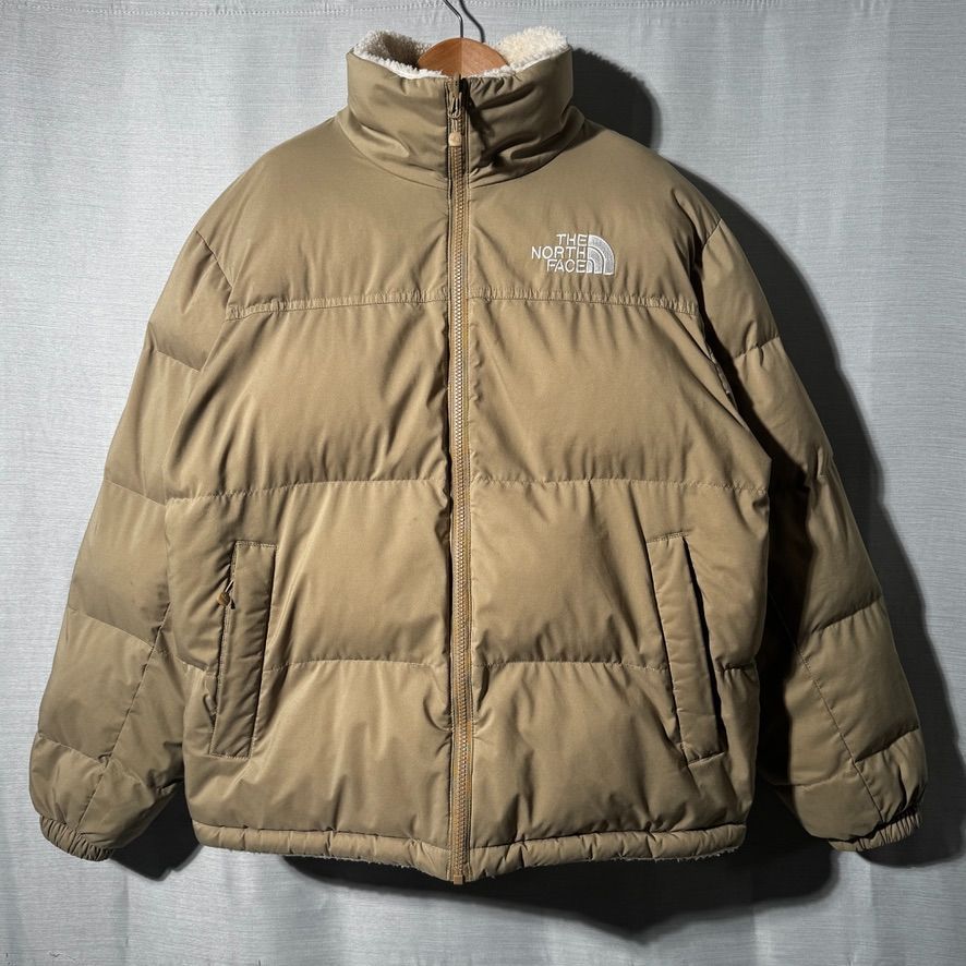 ノースフェイス THE NORTH FACE リバーシブル ダウンジャケット ボアジャケット L ベージュ オフホワイト ロゴ刺繍 テック系 オーバーサイズ ビッグシルエット ストリート Y 2 K 古着 111