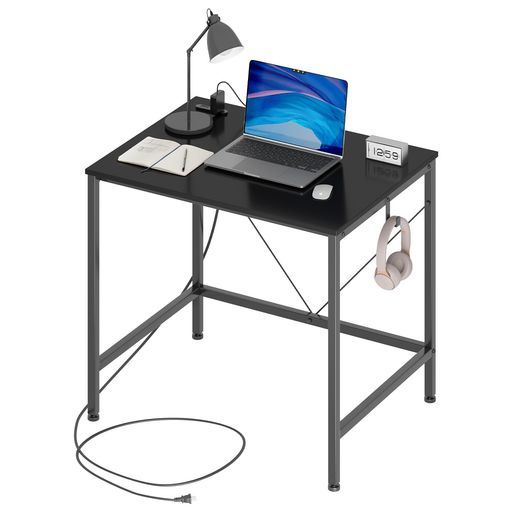 LunarLightワークデスク机幅80奥行60高さ70 cmテレワークPCパソコンデスクシングルデスク勉強机コンセント付きオフィス在宅ワークゲーミングデスクフック付きノートパソコン用在宅勤務おし…