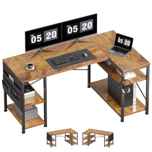 YeToml字デスク机pcデスク幅130 cmパソコンデスク勉強机学習机左右入替可棚板高さ調節 収納袋付きオフィスデスクワークデスクビンテージ