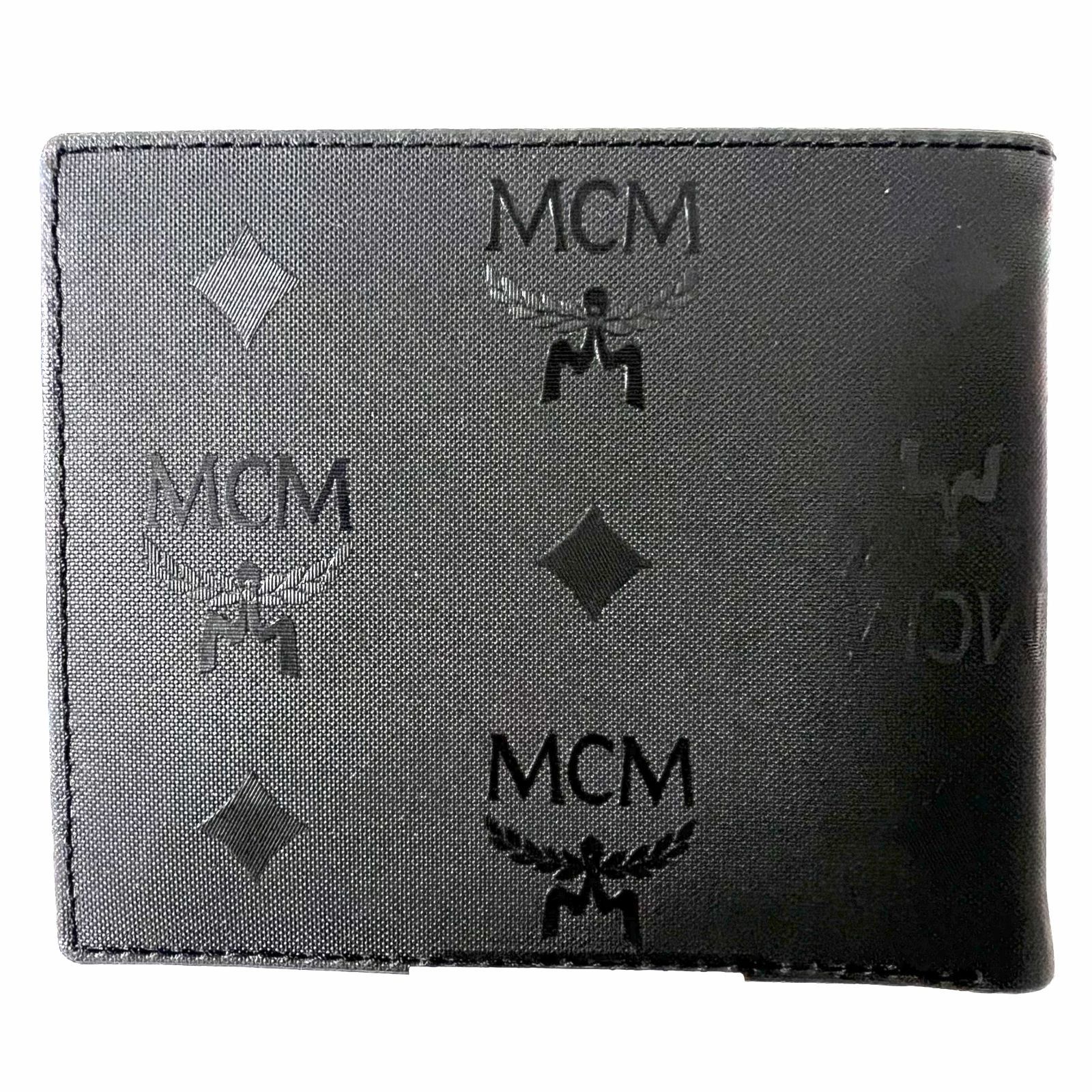 SD 2665 MCM エムシーエム ヴィセトス PVC×レザー 二つ折り財布 コンパクトウォレット ブラック
