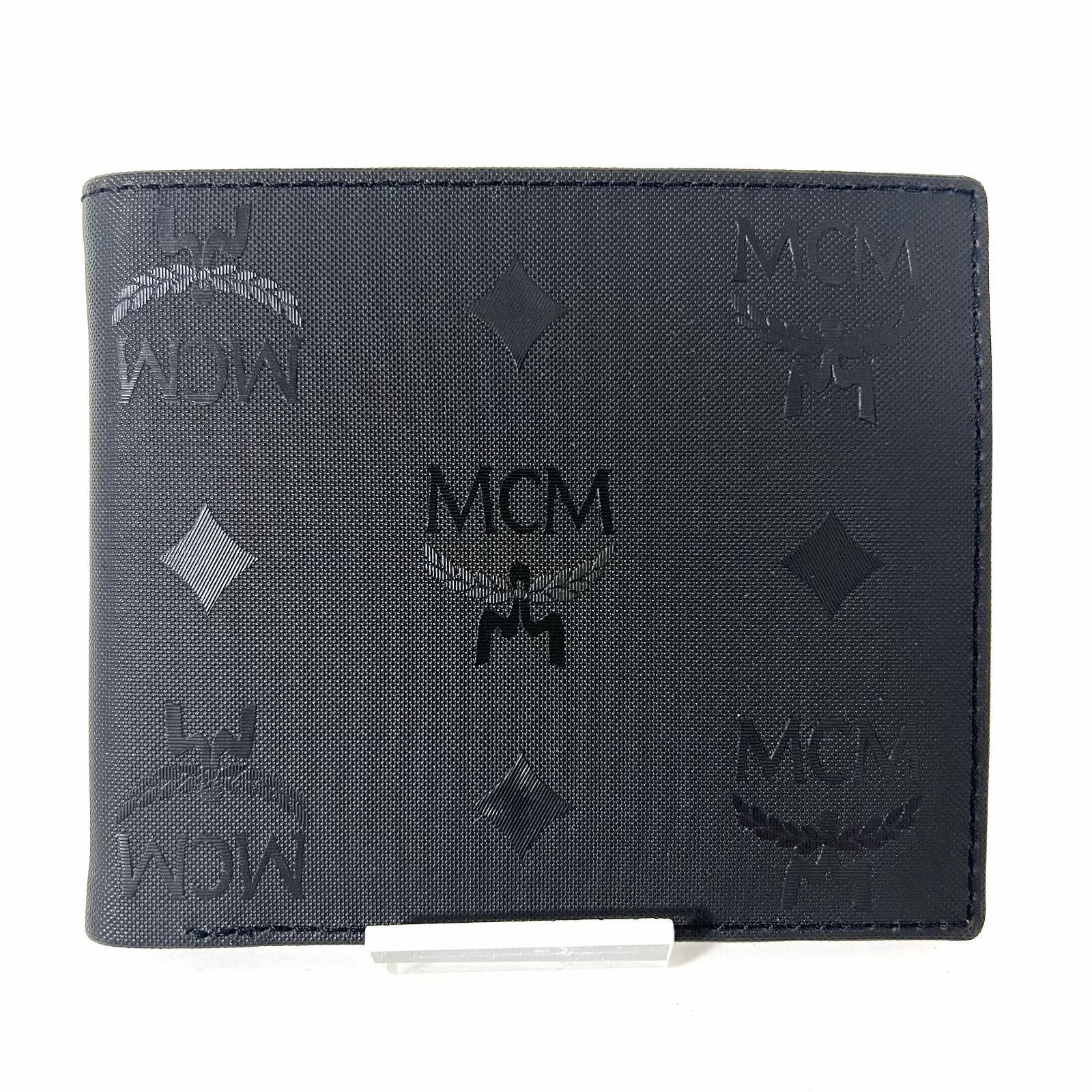 SD 2665 MCM エムシーエム ヴィセトス PVC×レザー 二つ折り財布 コンパクトウォレット ブラック
