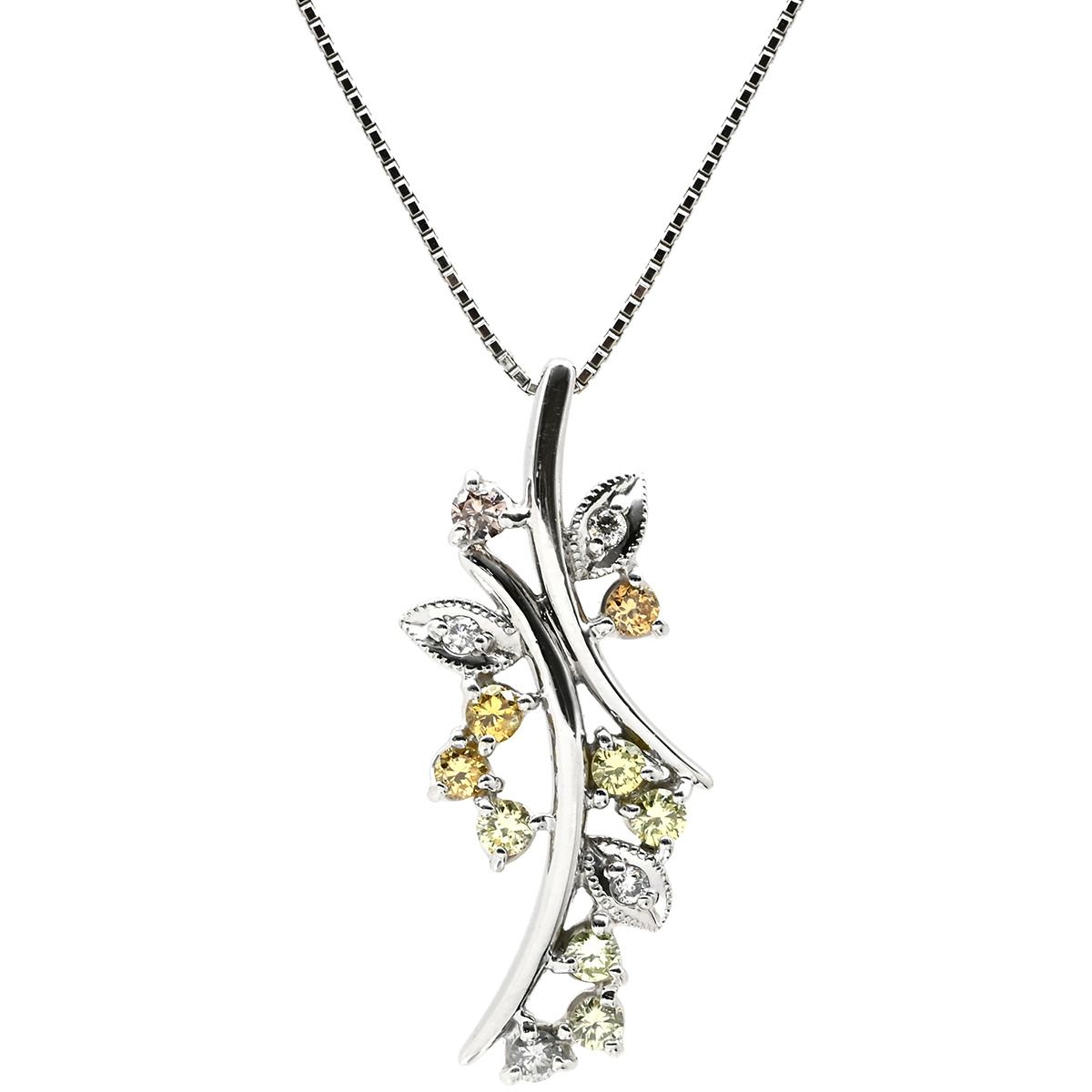 ネックレス ダイヤモンド 0.50 ct ペンダント ホワイトゴールド 750 18 K WG 花 枝 フラワーモチーフ