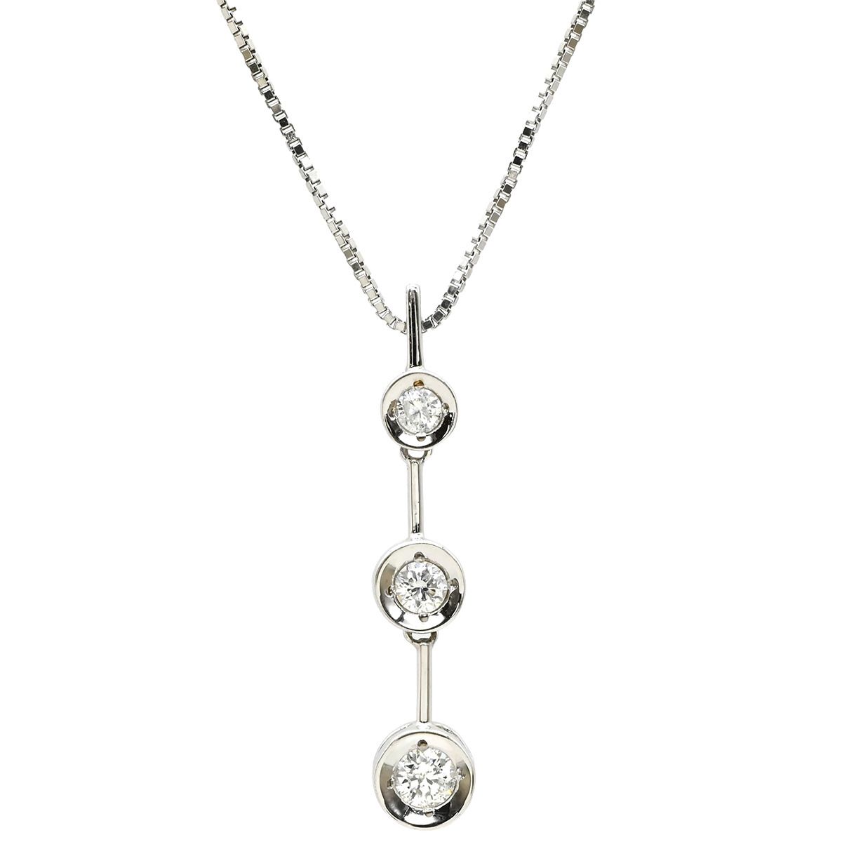 ネックレス ダイヤモンド 0.30 ct ペンダント ホワイトゴールド 3連 ドロップ 585 14 K WG ブリリアントカット 3石 3粒 ベネチアンチェーン