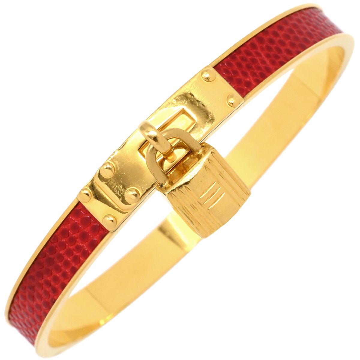 HERMESエルメス ケリーバングル カデナ バングル 金メッキ×リザード 赤 エルメス HERMES バングル ケリーバングル GP リザード レッドX