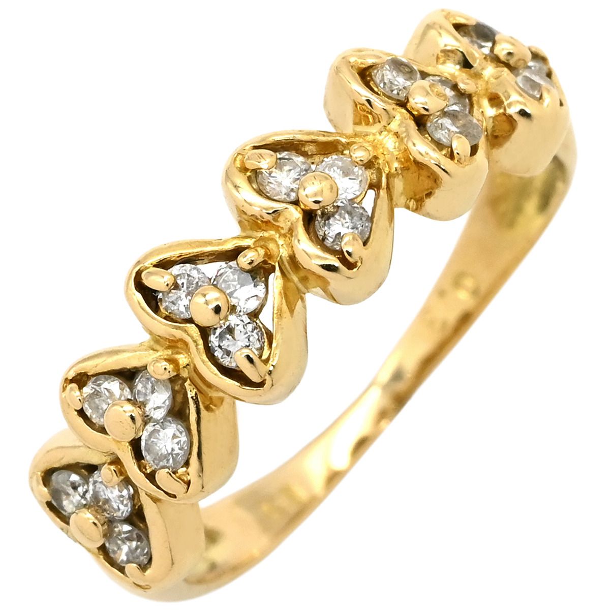 リング 指輪 ダイヤ 0.3 ct イエローゴールド Au 750 18 K 18金 メレダイヤ P 18石 18粒 ハートモチーフ 一文字デザイン 11号