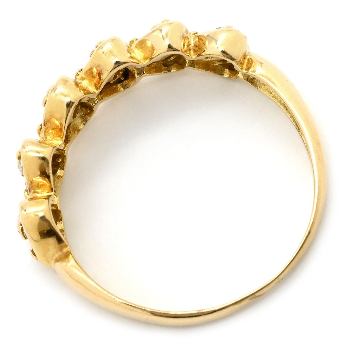 Au750刻印 18金 ハートリング ステンレス ハートリング 透かしリング 細身 華奢 槌目 オープンリング