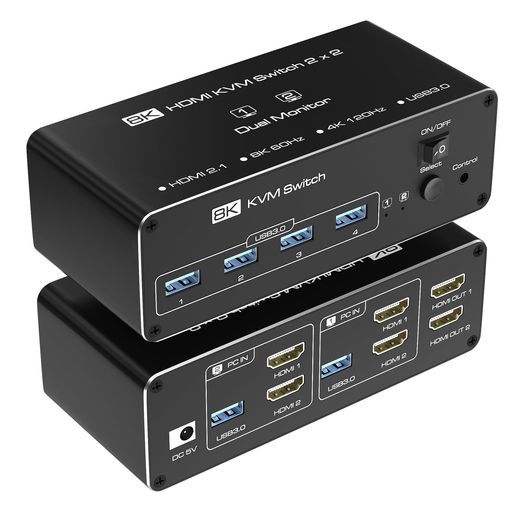 8 K 2画面同時出力 HDMIKVM切替器 zデュアルモニター2 PC切替2ディスプレイ同時出力HDMI 2. 対応USB 3.0 KVMスイッチャーUSB 2入力4出力マウス
