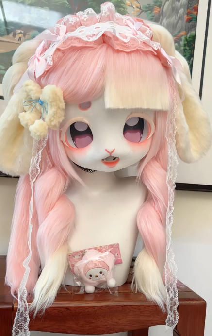 着ぐるみヘッド kigurumi NO 209 うさぎ ピンク ファースーツ 全頭ヘッド ケモノ マスク ぬいぐるみ コスプレ コスチューム 一点物
