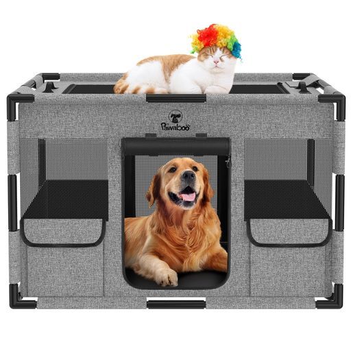 Pawabooペットサークル折りたたみ犬ケージメッシュ扉付き小型犬さーくる屋根付き室内組立簡単長方形キャットサークルペットフェンス犬屋外サークルファスナー式出入り便利うさぎケー…