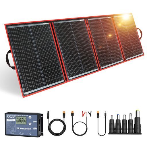 DOKIOソーラーパネル220 w折りたたみセット18 v単結晶防災対策太陽光発電パネルコントローラー付きusb出力端子ポータブル電源と12 vバッテリ充電対応防災グッズ|車中泊|非常用電源