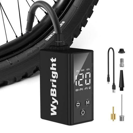 WyBright 2025超小型自転車空気入れ電動ポンプロードバイク120 PSI携帯便利自動停止急速充電自転車空気入れコンパクト米式仏式英式バルブ対応ボール|ロードバイク|クロスバイク|ママチャリタ…