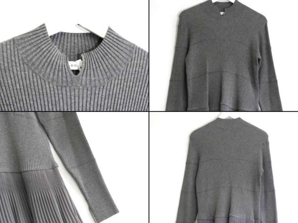 227278 クリーニング済 ADORE アドーア リブニット×レーヨンティアードプリーツ ドッキングワンピース 38 531-0240120 グレー