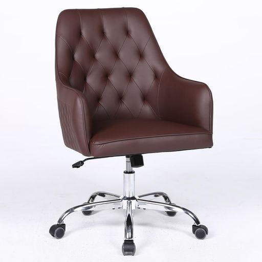 デザインオフィスチェア回転式キャスター付きチルト機能搭載PUレザーグリーン|グレー|ブラウン ブラウン