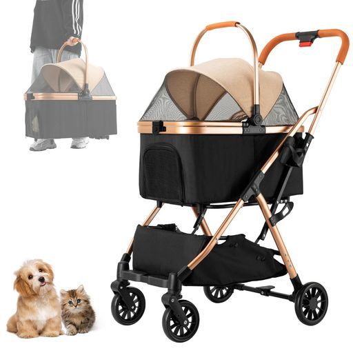 ペットカート分離型折りたたみペットバギー小型犬中型犬猫犬カート多頭取り外し 収納簡単多機能4輪前輪360°回転組み立て簡単軽量耐荷重20 KG介護用お出かけ散歩キャンプ日本語…