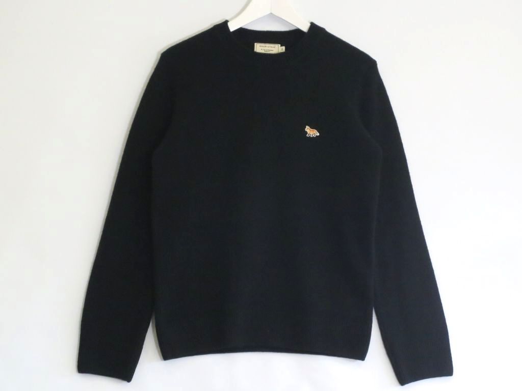 228480 MAISON KITSUNE メゾンキツネ ウール クルーネック 長袖セーター ワンポイント XS ブラック