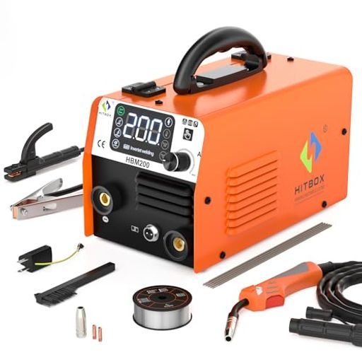 HITBOX半自動溶接機100 V半自動ノンガス溶接機120 AノンガスMIG|被覆アークMMA|LIFTTIG溶接定格使用率60%1台3役インバーター板厚6 mm対応溶接ワイヤーDIY車両メンテナンス家庭修理初心者向け軽量
