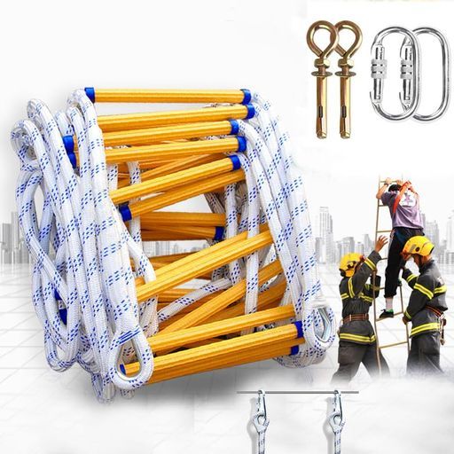 ロープラダー柔らかい脱出はしごロープ滑り止め災害用避難用2階 3階 4階用大人や子供用壁面作業の足場にも活躍耐摩耗性が高く5 m 10 15 20 25 m避難はしご救難ロープ縄ハシゴフックカラビ…