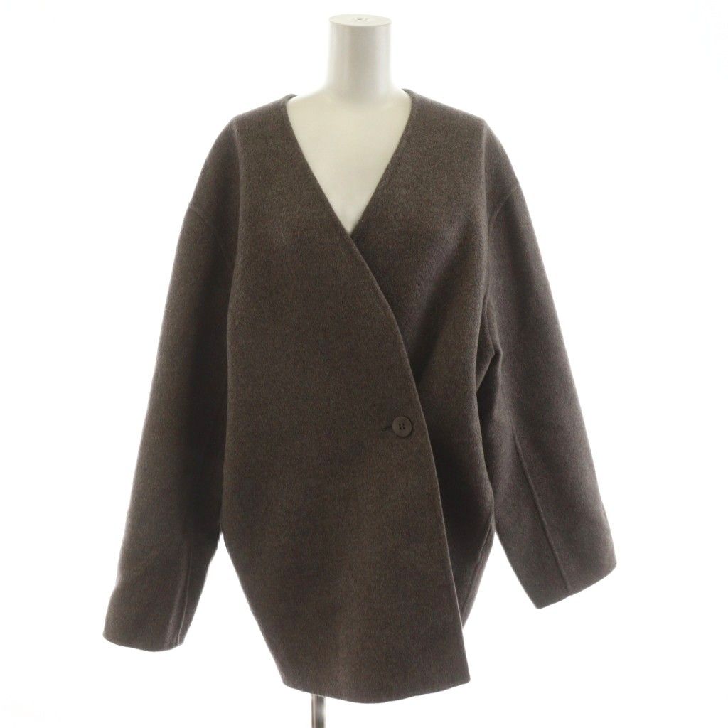 プラージュ Plage 25 AW Cardigan ノーカラーコート ミドル丈 ウール アウター 38 茶 ブラウン |AN 73