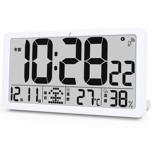 MYAQHデジタル電波時計置き時計‎‎電池式大画面壁掛け時計シンプル目覚まし時計自動時刻合わせクロックカレンダー高齢者に向け見やすい時計温度湿度 日付 曜日 秒表示高精度クロ…