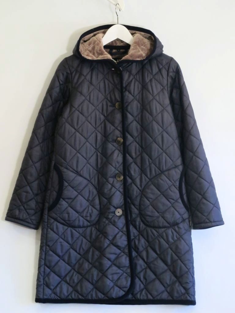 228140 ラベンハム キルティング コート フード 内ボア 38 ネイビー