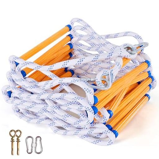 もしもの時の緊急避難はしご20 mロープラダー柔らかい脱出はしごロープ滑り止め災害用避難用5階 6階 7階 8階 9階用大人や子供用救難ロープハシゴダブルフックカラビナ​​ 拡張ネジ…