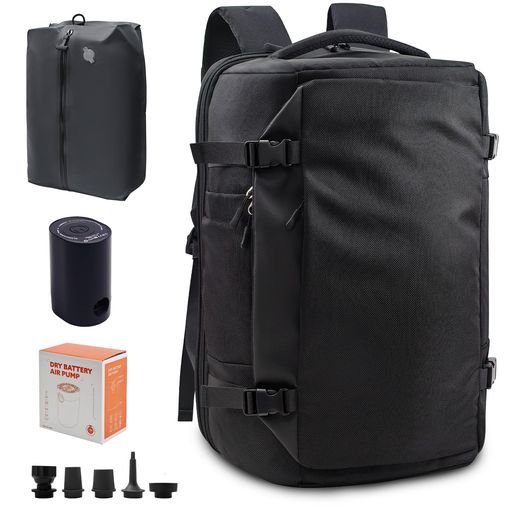 TPAID ビジネスリュック旅行リュックサック真空圧縮バッグ付き防水多層収納60 L旅行用大容量圧縮ビジネスリュック17インチパソコン対応メンズレディース出張通勤-ブラック