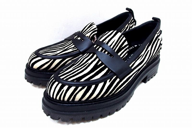228933 srJOAN Sergio Rossi セルジオロッシ エスアール ジョアン ゼブラ柄 厚底ローファー チャンキーソール 37