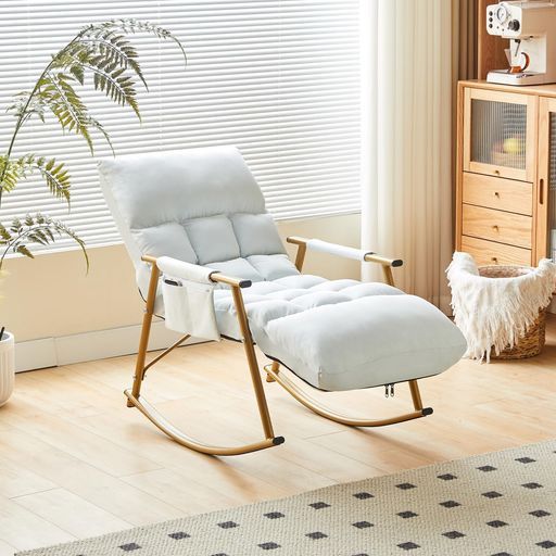 TAOONEロッキングチェア一人用リラックス疲れない椅子揺れる椅子リクライニングチェアー一人掛け読書用リビング客間寝室家庭用金フレーム ホワイト