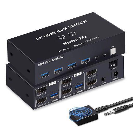 8 Kデュアルモニター HDMIKVM切替器 z 2 PC切替2モニター同時出力HDMI 2.1 USB 3. プリンターモニター|キーボード|マウス共有拡張|複製モード対応多モニター同時出力職場在宅