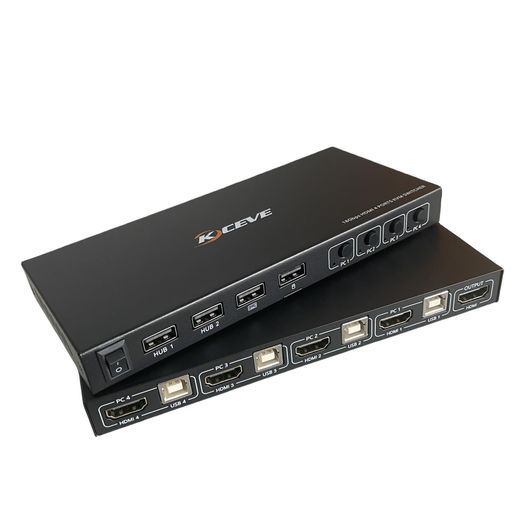 KCEVEホットキーKVM切替器4入力1出力4 K 60 HzHDMIKVMスイッチ4つUSB 2.0ハブ備えた4 PC切替器キーボード マウス モニターを4 PCで共有 ドライバ不要 ホットキーをサポート