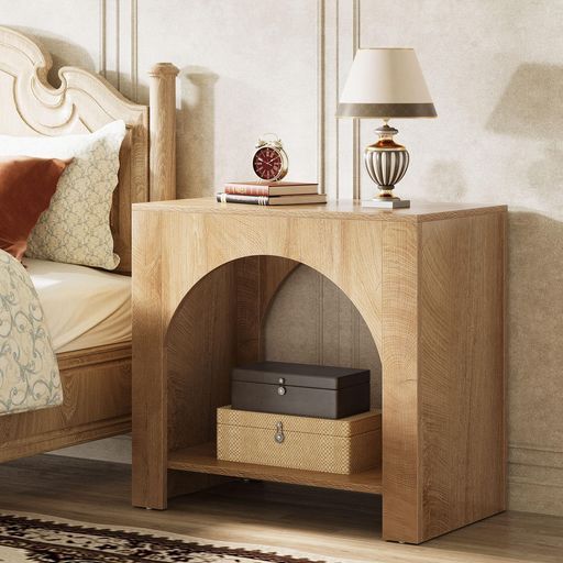 Tribesignsサイドテーブルベッド横テーブルソファテーブル木製おしゃれ韓国インテリアアーチ型幅70 x奥行40 x高さ65 cm
