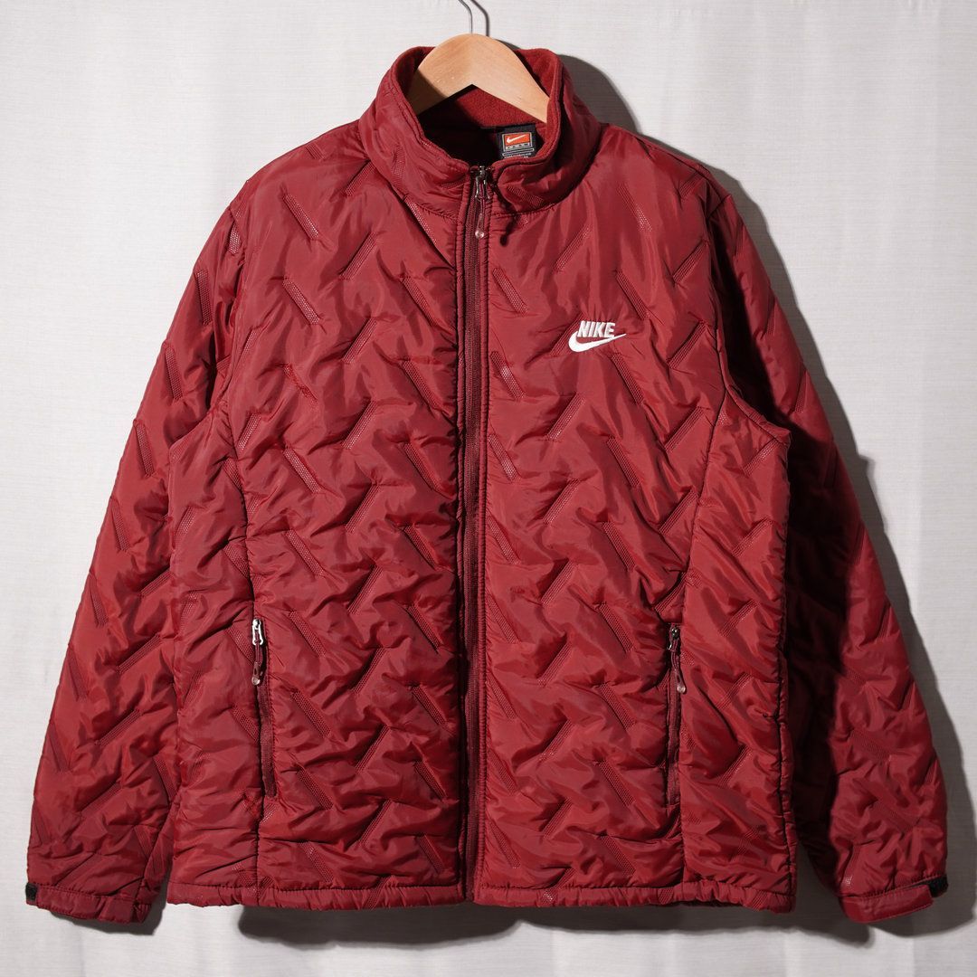 90s ナイキ NIKE TEAM ライトダウン XL エンジ ロゴ刺繍 裏側フリース 