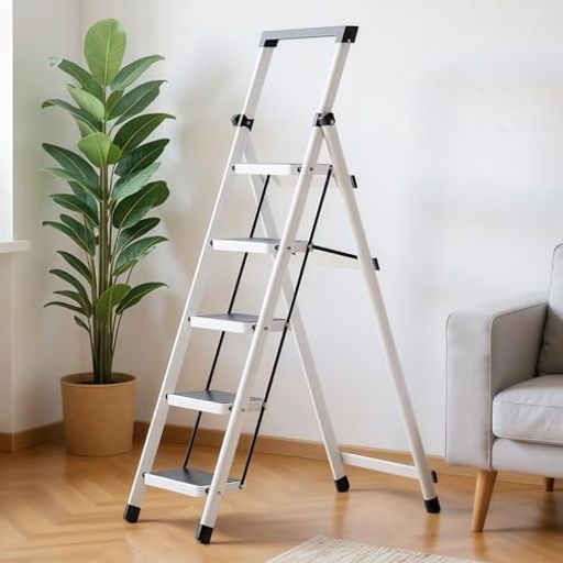 脚立踏み台5段折りたたみ踏み台脚立折り畳み耐荷重100 kg手すり付きすり止め付き軽量持ち運びやすい折りたたみ式省スペース洗車電球交換掃除 ホワイト