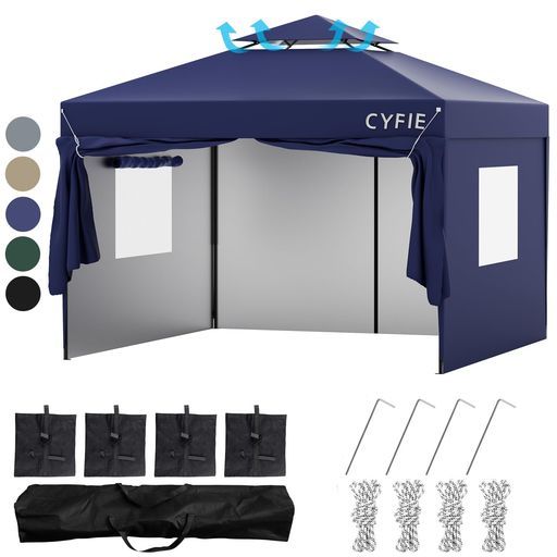 CYFIEタープテント3mx3m高さ3段階調節サイドシート4枚付属uvカット