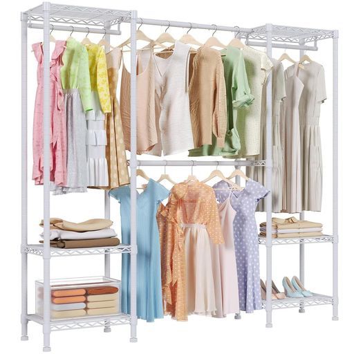 AZAKBLハンガーラック大容量伸縮幅148~188 cmワードローブメタルラック頑丈洋服ラック洋服掛け組み立て簡単衣類収納高さ調節省スペースおしゃれハンガーかけコートハンガー洋服収納 ホワ…