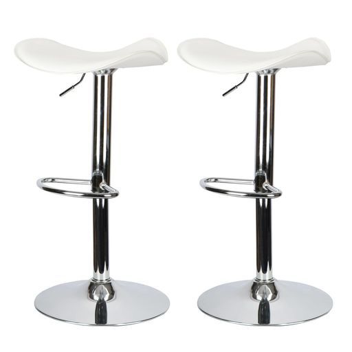 カウンターチェア回転昇降式PUレザーハイチェア背もたれバースツールダイニングチェアキッチン回転椅子ハイスツール足置き高さ調節 2脚セット-ホワイト