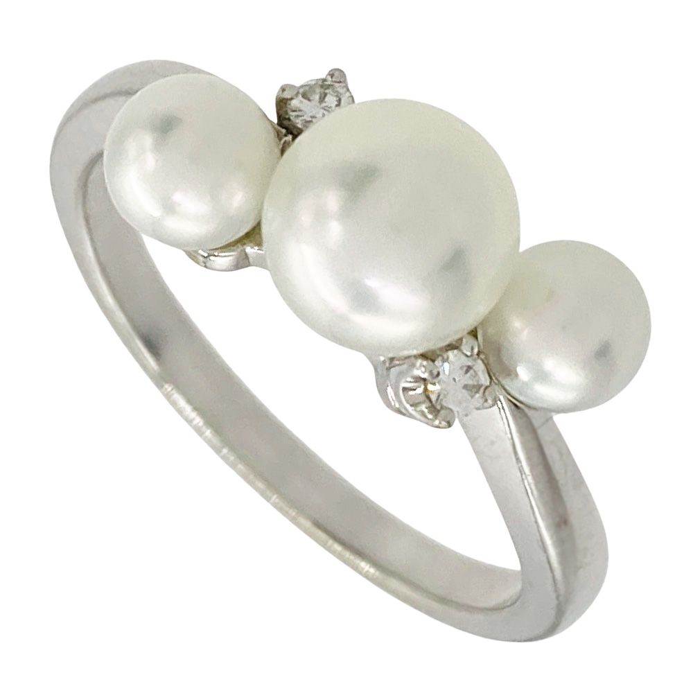 ミキモト アコヤ真珠 4.0ｍｍ-6.0ｍｍ リング 指輪 ダイヤモンド 約11号 K 18 WG 3.4 g パール ホワイトゴールド レディース