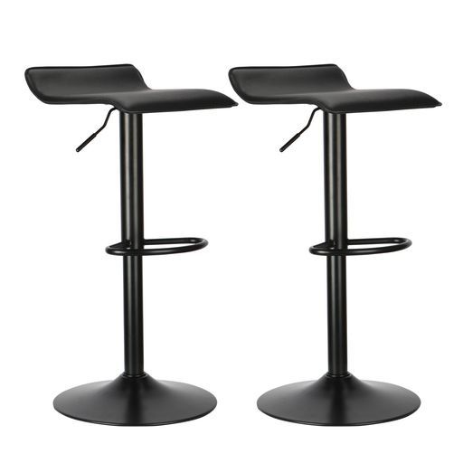 カウンターチェア回転昇降式PUレザーハイチェア背もたれバースツールダイニングチェアキッチン回転椅子ハイスツール足置き高さ調節 2脚セット-ブラック ブラック
