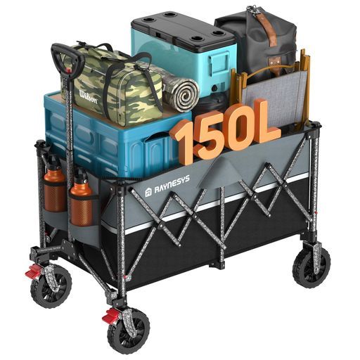 Raynesys キャリーワゴン 大容量 150L 耐荷重 150kg アウトドアワゴン 折り畳み式 荷台 キャンプカート ワンタッチ収束式 組み立て簡単 Raynesysキャリーワゴン大容量150L耐荷重150kgブレーキ付き折り畳み式
